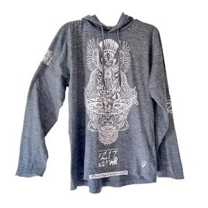ASICS | Gray Hoodie Long Sleeve Artist Collaboration Graphic Tee, Men’s Medium
